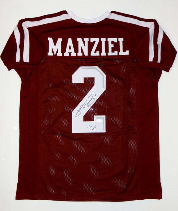 Johnny Manziel Autographed Maroon College Style Jersey W/ HT- JSA Witnessed Auth