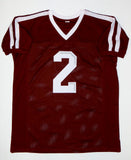 Johnny Manziel Autographed Maroon College Style Jersey W/ HT- JSA Witnessed Auth