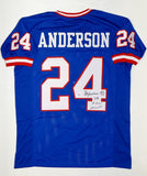 Ottis Anderson Autographed Blue Pro Style Jersey With SB MVP-  PSA/DNA Auth