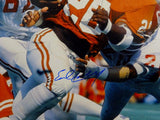 Earl Campbell Autographed *Blue 16x20 UT Running Against OU Photo- JSA W Auth