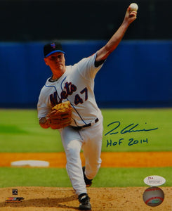 Tom Glavine Autographed New York Mets 8x10 Pitching PF. Photo W/ HOF- JSA W Auth