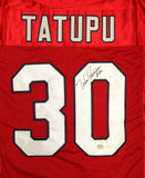 Mosi Tatupu Autographed Red Pro Style Jersey- JSA Authenticated