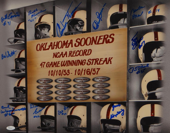 1953-57 Oklahoma Sooners Autographed 16x20 47 Game Winning Streak Photo-JSA Auth