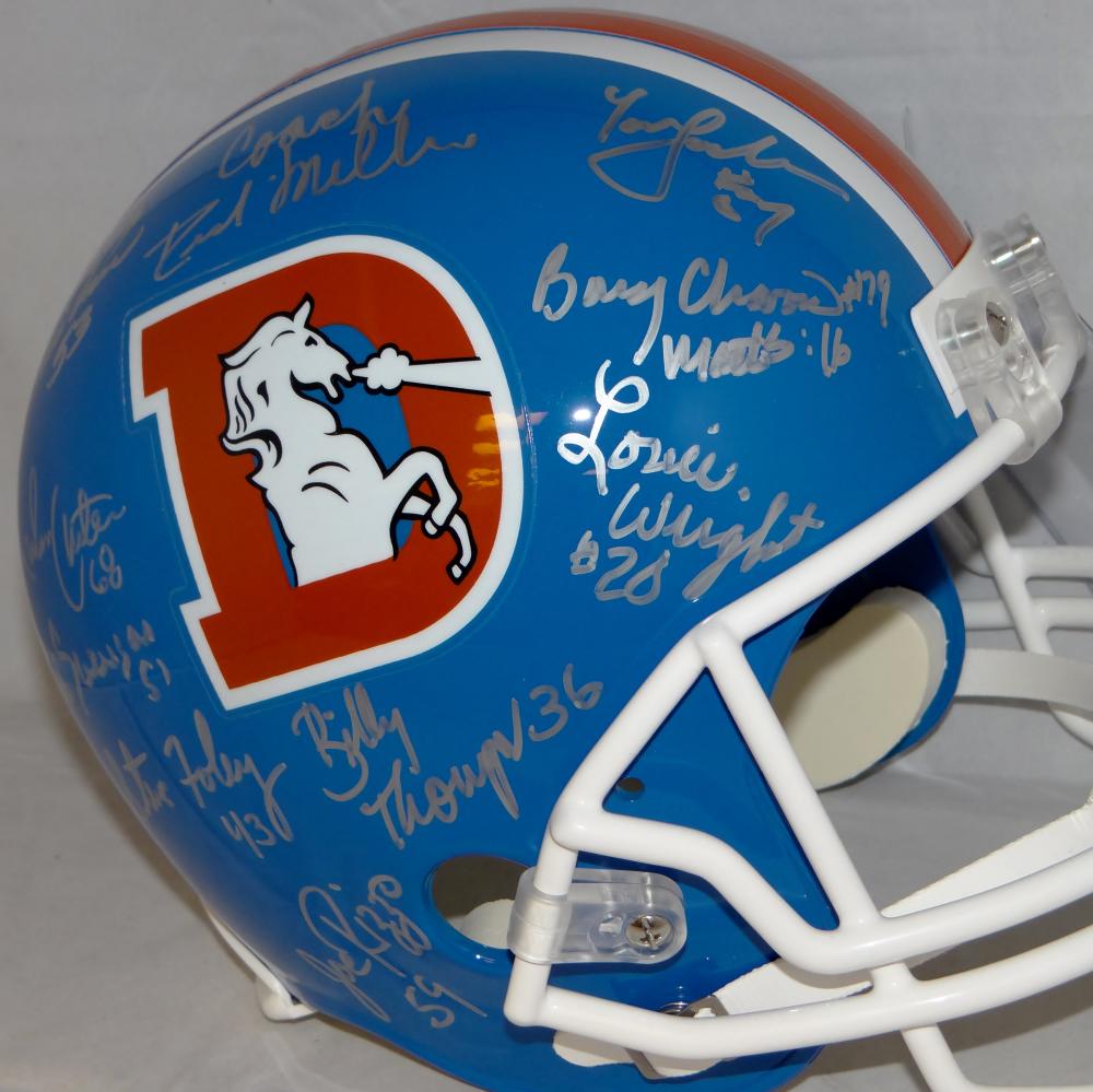 Three Amigos Autographed/Signed Denver Broncos F/S Blaze Helmet JSA