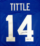 Y.A. Tittle Autographed Blue Pro Style Jersey With HOF- JSA Witnessed Auth