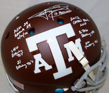 Johnny Manziel Signed Texas A&M Maroon F/S Authentic Helmet W/ Stats- JSA W Auth