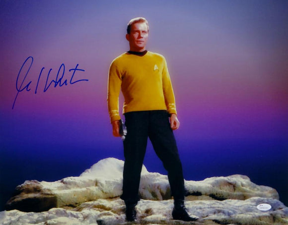 William Shatner Signed Star Trek 16x20 Standing on Rock *Blue/Left JSA W Auth