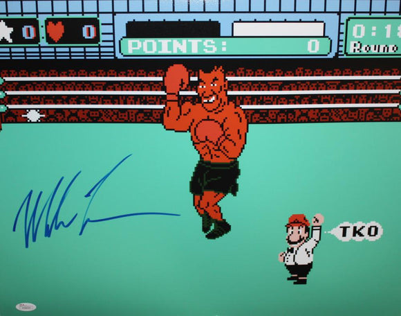 Mike Tyson Autographed 16x20 Nintendo Punch Out Photo- JSA Witnessed Auth *Blue Image 1