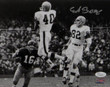 Erich Barnes Autographed 8x10 Cleveland Browns B&W Photo Jumping In Air JSA Auth