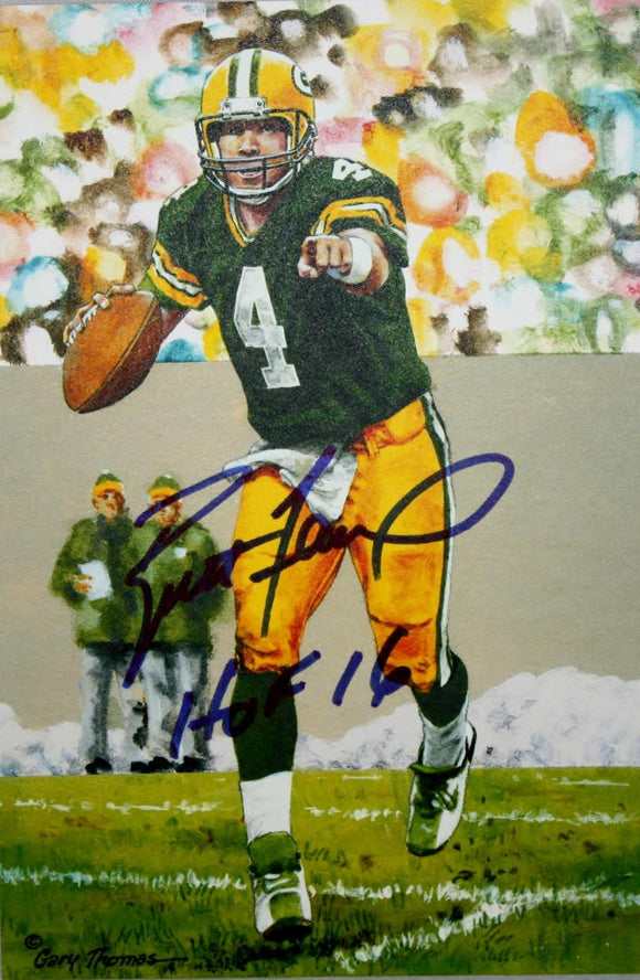 Brett Favre Autographed Green Bay Packers Goal Line Art Card W/ HOF JSA W *thin*