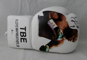 Floyd Mayweather Autographed White Custom TBE Image Boxing Glove- Beckett Auth