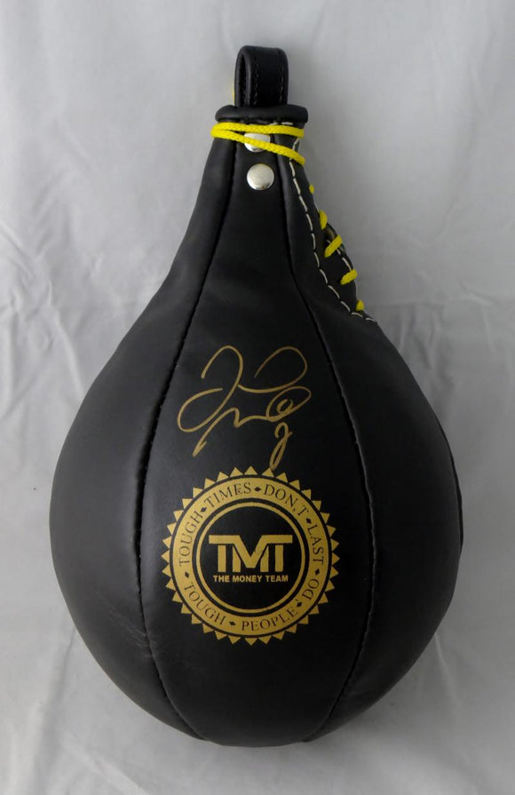 Floyd Mayweather Autographed Black TMT Boxing Speed Bag Beckett BAS *Gold*