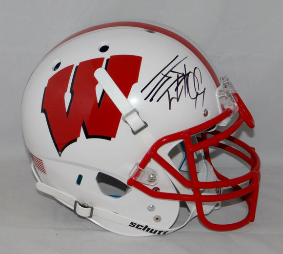 JJ Watt Autographed Wisconsin Badgers Authentic White Schutt Helmet -JSA Witness + Watt Holo *Black