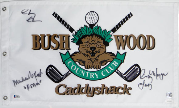 Chevy Chase, Michael O'Keefe, Cindy Morgan Autographed Bushwood Flag Beckett BAS