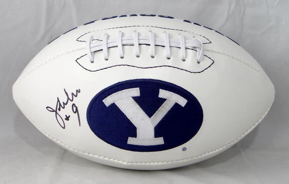 Jim McMahon Autographed BYU Cougars Logo Football  *Left- JSA W Auth