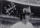 Sparky Lyle Autographed NY Yankees 8x10 B&W Fireman's Hat Photo- Jersey Source Auth