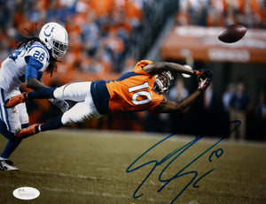 Emmanuel Sanders Autographed Broncos 8x10 Diving for Ball  Photo- JSA W Auth Image 1