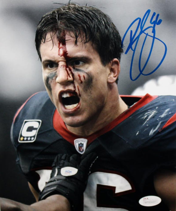 Brian Cushing Autographed 8x10 B&W Bloody Face Color *Blue Photo- JSA W Auth Image 1