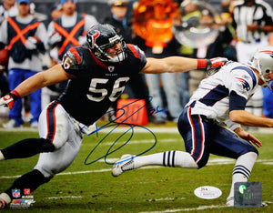 Brian Cushing Autographed 8x10 PF Against Patriots Photo- JSA Witness Auth