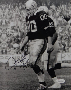 Jim Otto Autographed 8x10 Raiders B/W On Field Photo W/ HOF - JSA W Auth