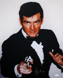 Roger Moore Autographed 16x20 James Bond in Tuxedo - JSA Authenticated