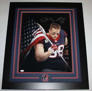 JJ Watt Autographed Houston Texans Framed 16x20 American Flag Photo- JSA W Auth