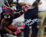 Arian Foster Autographed Texans 16x20 Running w/ Pink Gloves Photo- JSA W Auth