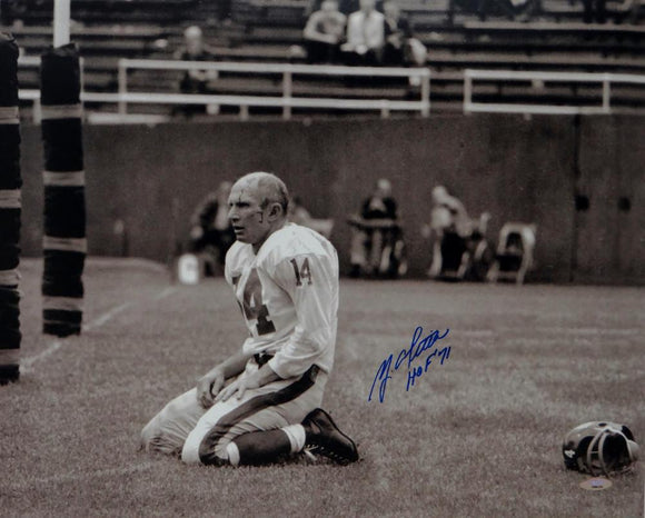 Y.A. Tittle Autographed New York Giants 16x20 On Knees Photo W/ HOF-Tristar Auth
