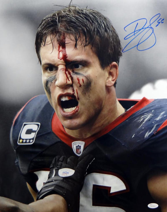 Brian Cushing Autographed Houston Texans 16x20 Bloody Face Photo- JSA W Auth *Blue