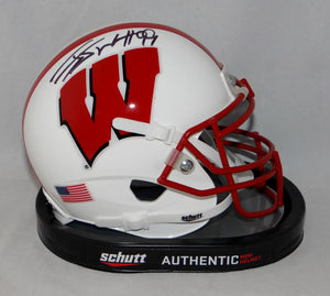 JJ Watt Signed Wisconsin Badgers White Schutt Mini Helmet JSA W/ Holo Auth *Top
