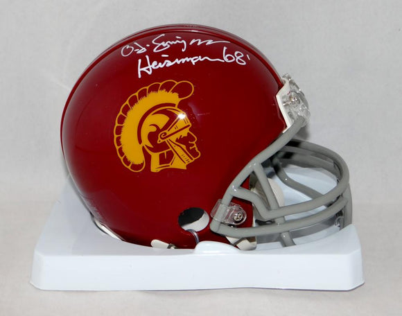 O. J. Simpson Signed USC Trojans Riddell Mini Helmet W/ Heisman- JSA W Auth *White