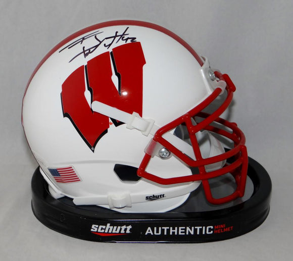 TJ Watt Signed Wisconsin Badgers White Schutt Mini Helmet JSA W/ Holo Auth