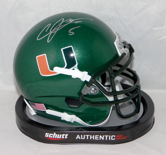 Andre Johnson Signed Miami Hurricanes Green Schutt Mini Helmet JSA W Auth *Silver
