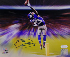 Odell Beckham Autographed NY Giants 8x10 The Catch Effect PF Photo- JSA Auth *Blue