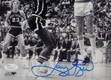 Larry Bird Autographed Indiana State 8x10 B&W Shooting PF Photo- JSA Auth *Blue