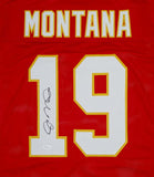 Joe Montana Autographed Red with Yellow Pro Style Jersey- JSA Witnessed Auth