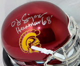 O. J. Simpson Signed USC Trojans Chrome Schutt Mini Helmet w/ Heisman- JSA W Auth *Silver