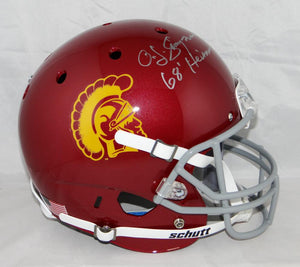 O. J. Simpson Heisman Signed USC Trojans F/S Schutt Helmet- JSA W Auth *Silver