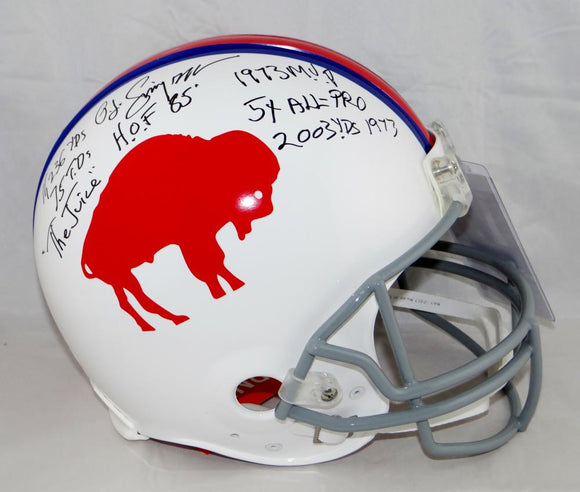 O.J. Simpson Signed Bills F/S Authentic 65-73 TB Helmet W/ 7 Stats- JSA W Auth *Blk