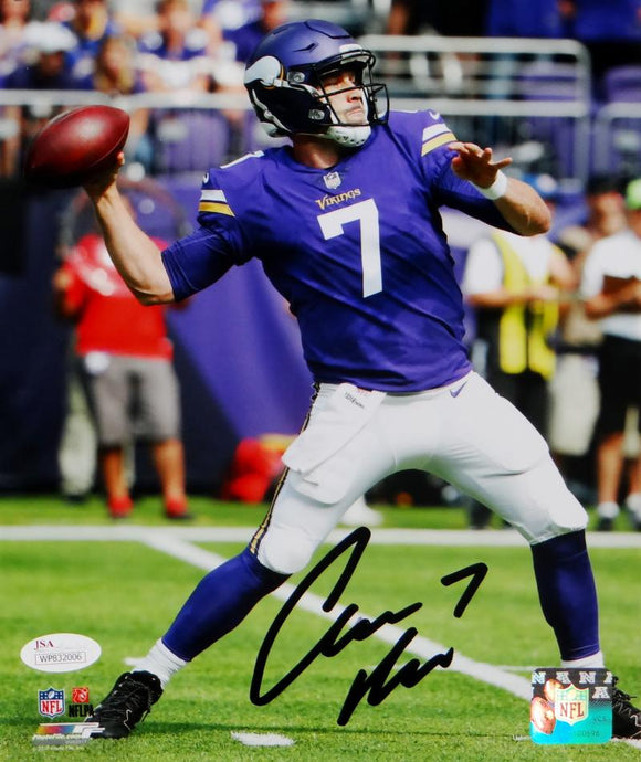 Case Keenum Autographed Vikings 8x10 About to Pass PF Photo- JSA W Auth *Black Image 1