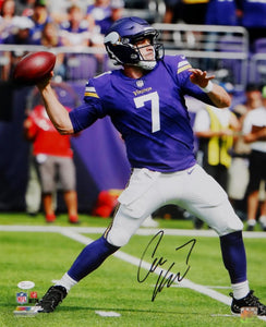 Case Keenum Autographed Vikings 16x20 About to Pass PF Photo- JSA W Auth *Black