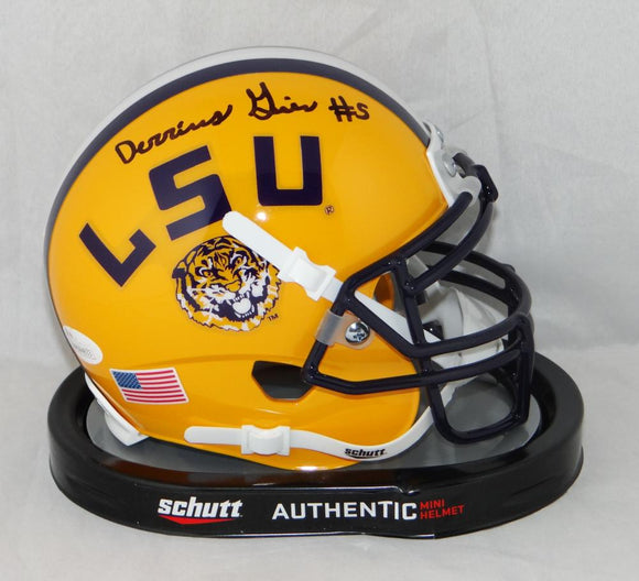 Derrius Guice Autographed LSU Tigers Yellow Schutt Mini Helmet- JSA W Auth *Black