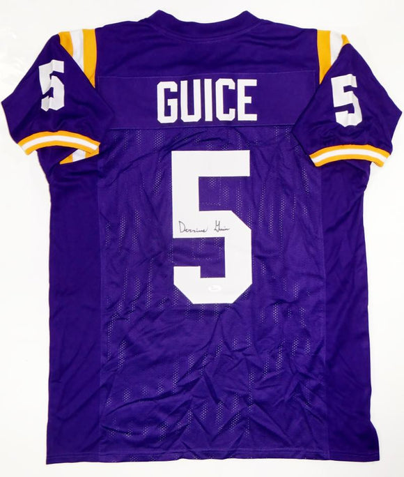 Derrius Guice Autographed Purple College Style Jersey- JSA Witness Auth