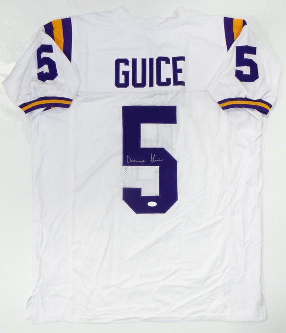 Derrius Guice Autographed White College Style Jersey- JSA Witness Auth