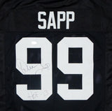 Warren Sapp Autographed Black Pro Style Jersey HOF- JSA Witness Auth *Horz HOF