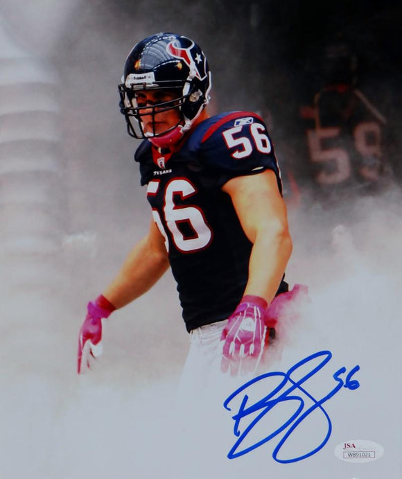 Brian Cushing Signed Texans 8x10 In Smoke/Pink Gloves Photo- JSA W Auth *Blue