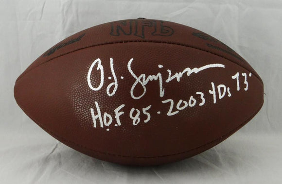 OJ Simpson Signed NFL Authentic Wilson Duke Football w/HOF & 2003 Yds- JSA W Auth