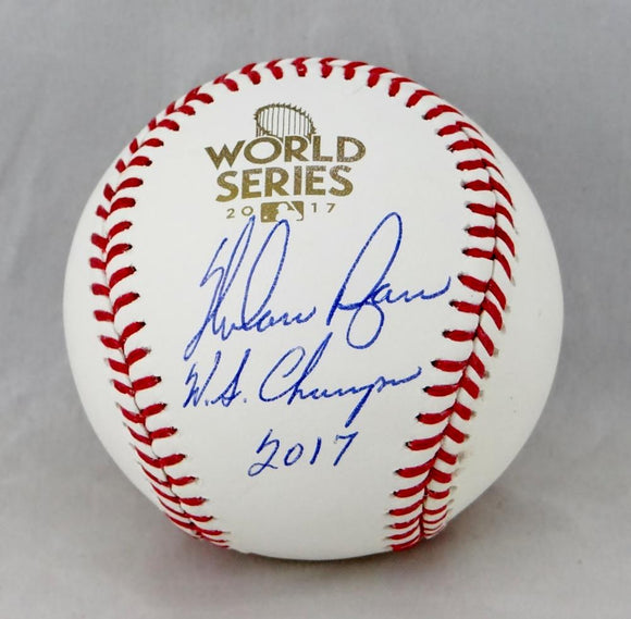 Nolan Ryan Autographed World Series Baseball w/ WS Champs 2017- JSA Auth