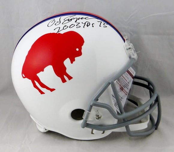 OJ Simpson Autographed Bills F/S 65-73 TB Helmet w/ 2003 Yds '73- JSA W Auth *Blk