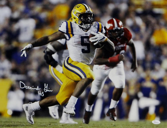 Derrius Guice Autographed LSU Tigers 16x20 Running- JSA W Auth *White